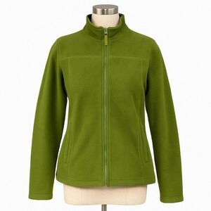 Stephanie Rogers Fleece Jacket Womens XL Olive Green Zip Cozy Outdoor Minimalist